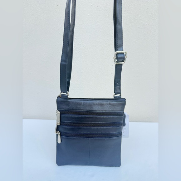 Genuine Leather Crossbody Bag with Triple Zip Front 👜💙 - Picture 10 of 16